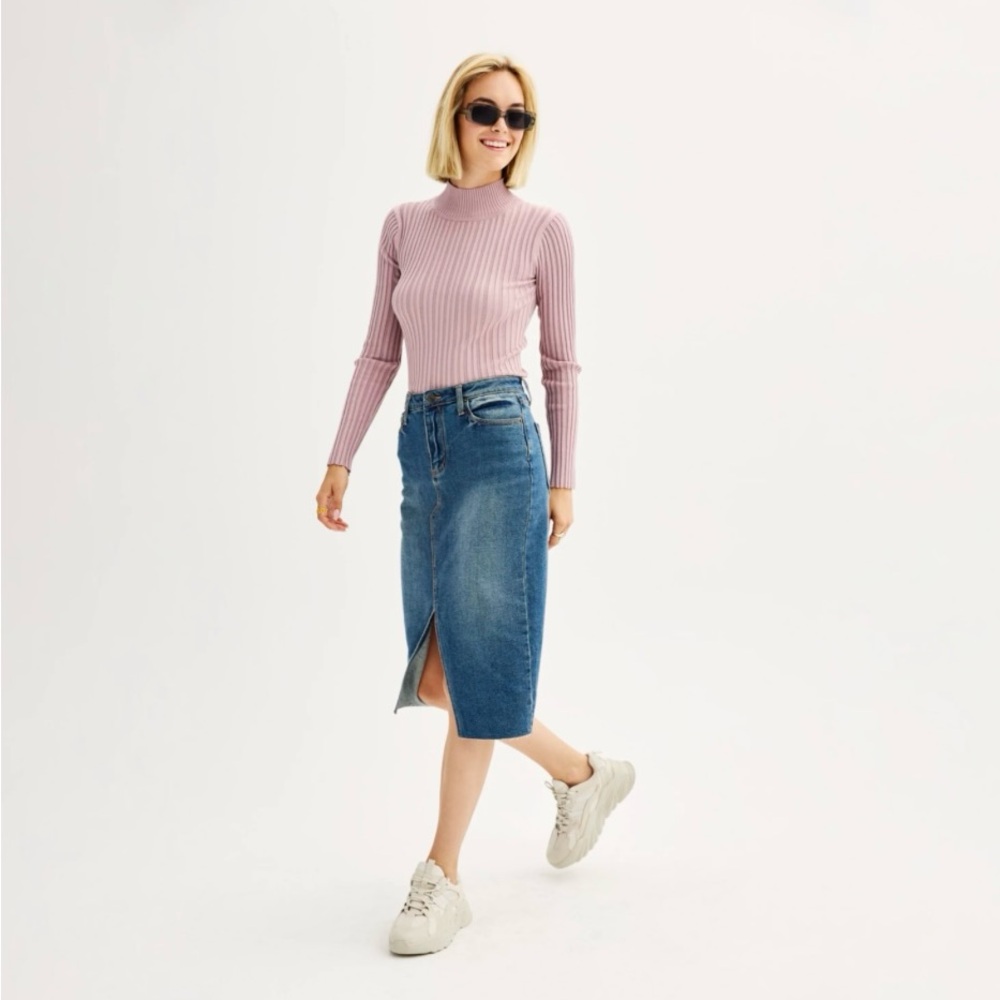 SO High Rise Midi Blue Pencil Skirt